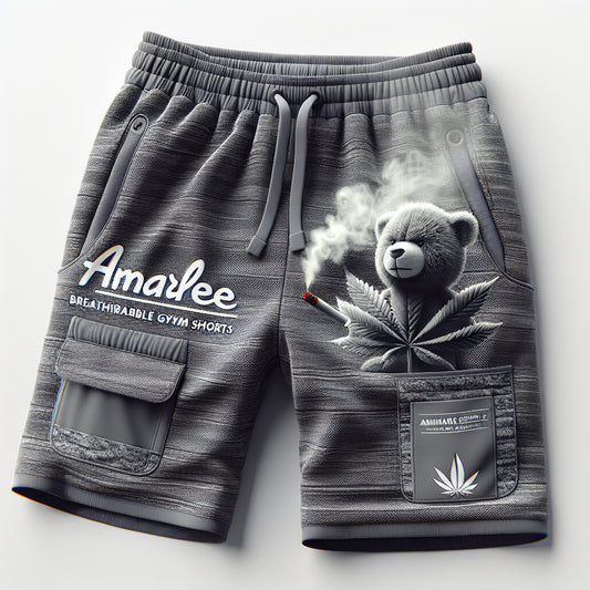 Amatlee 420 Collection Breathable Gym Shorts with pockets with a weed smoking teddy bear logo.