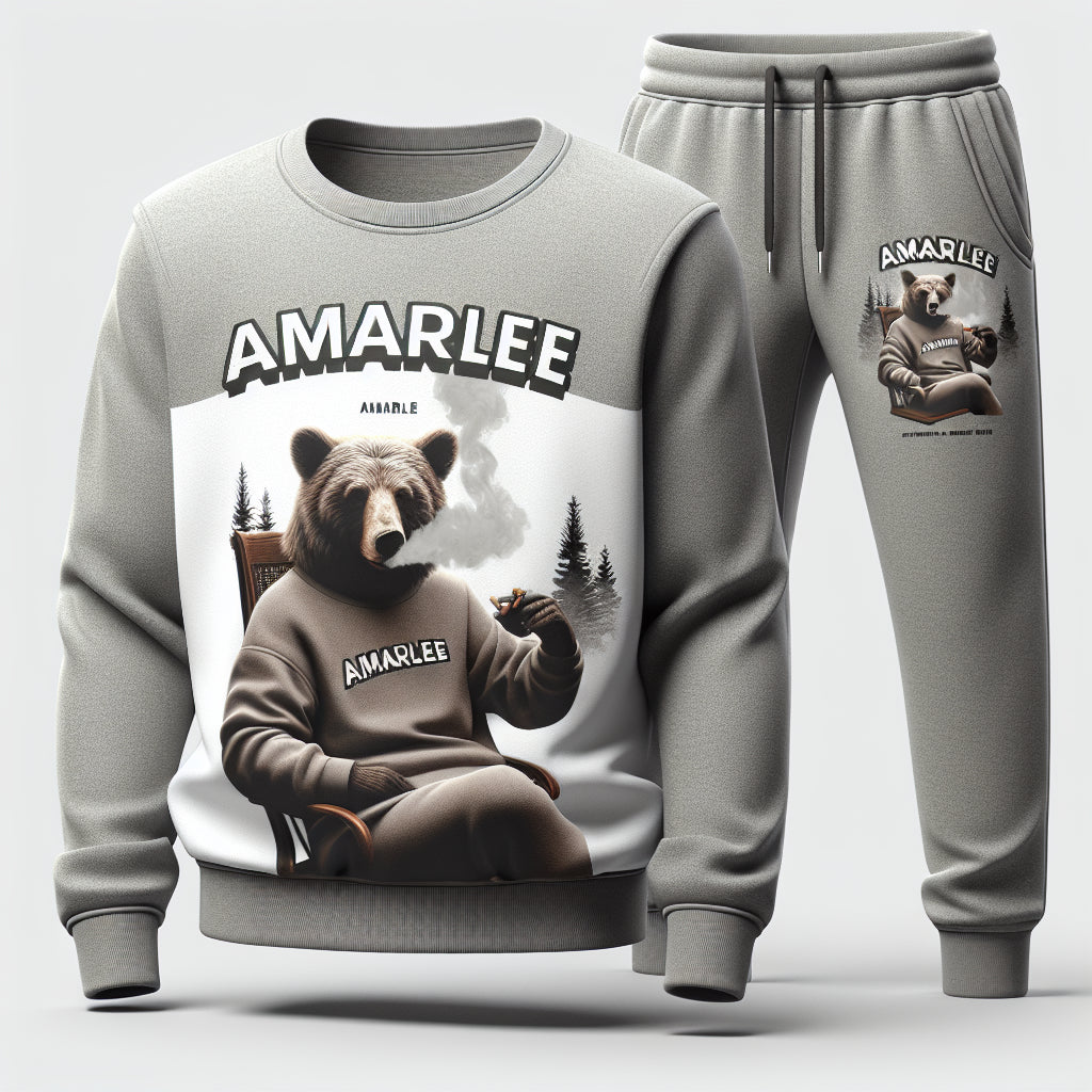 AMARLEE 420 collection sweatsuit with a joint smoking bear